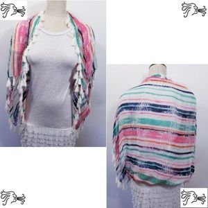 Blue Pink Green Stripe Shrug Scarf Accessory